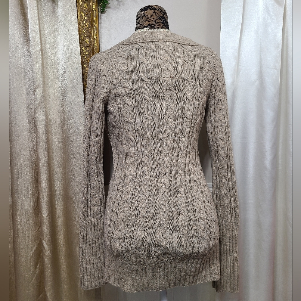 ♡ Y2K ♡ Abercrombie Beige Brown Cableknit Rabbit Hair Babydoll Cardigan Sweater - Picture 6 of 10